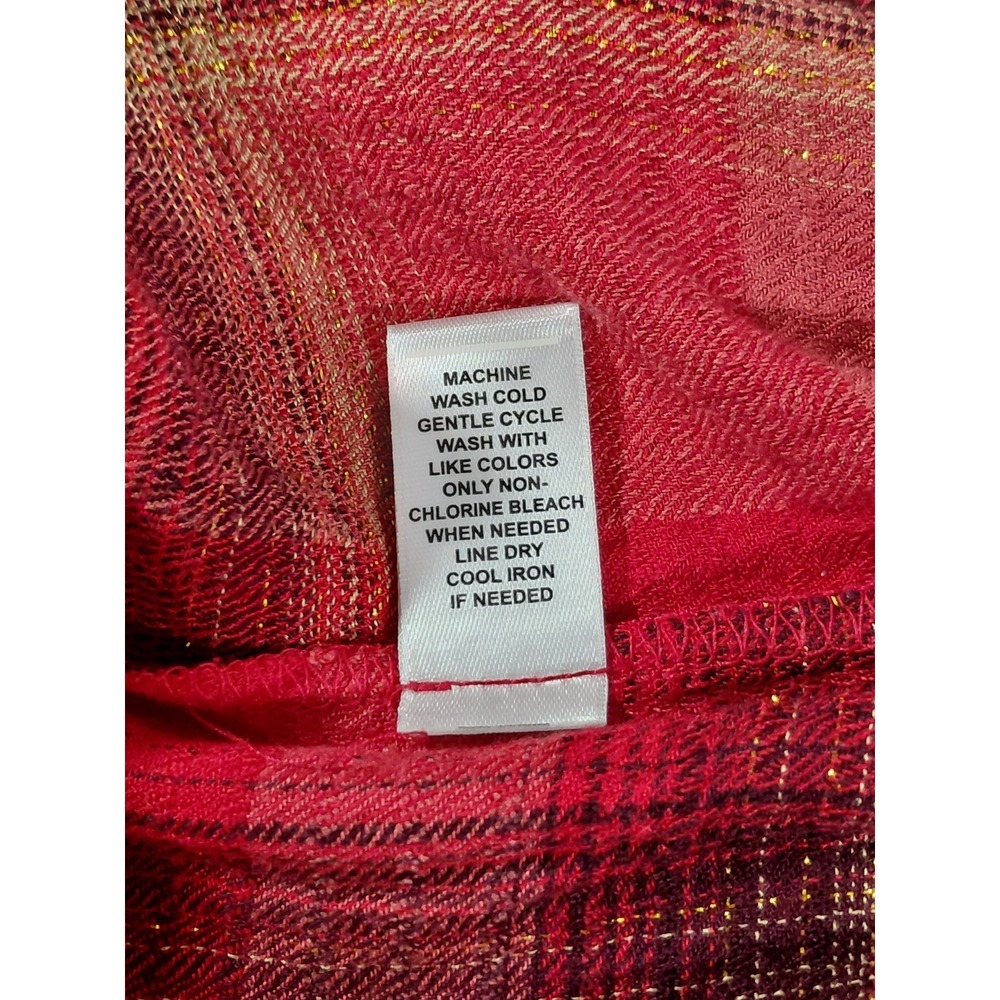 Cato Plaid Shirt Dress LG Red Gold Metallic Waffle Weave Long Sleeve - Picture 5 of 13